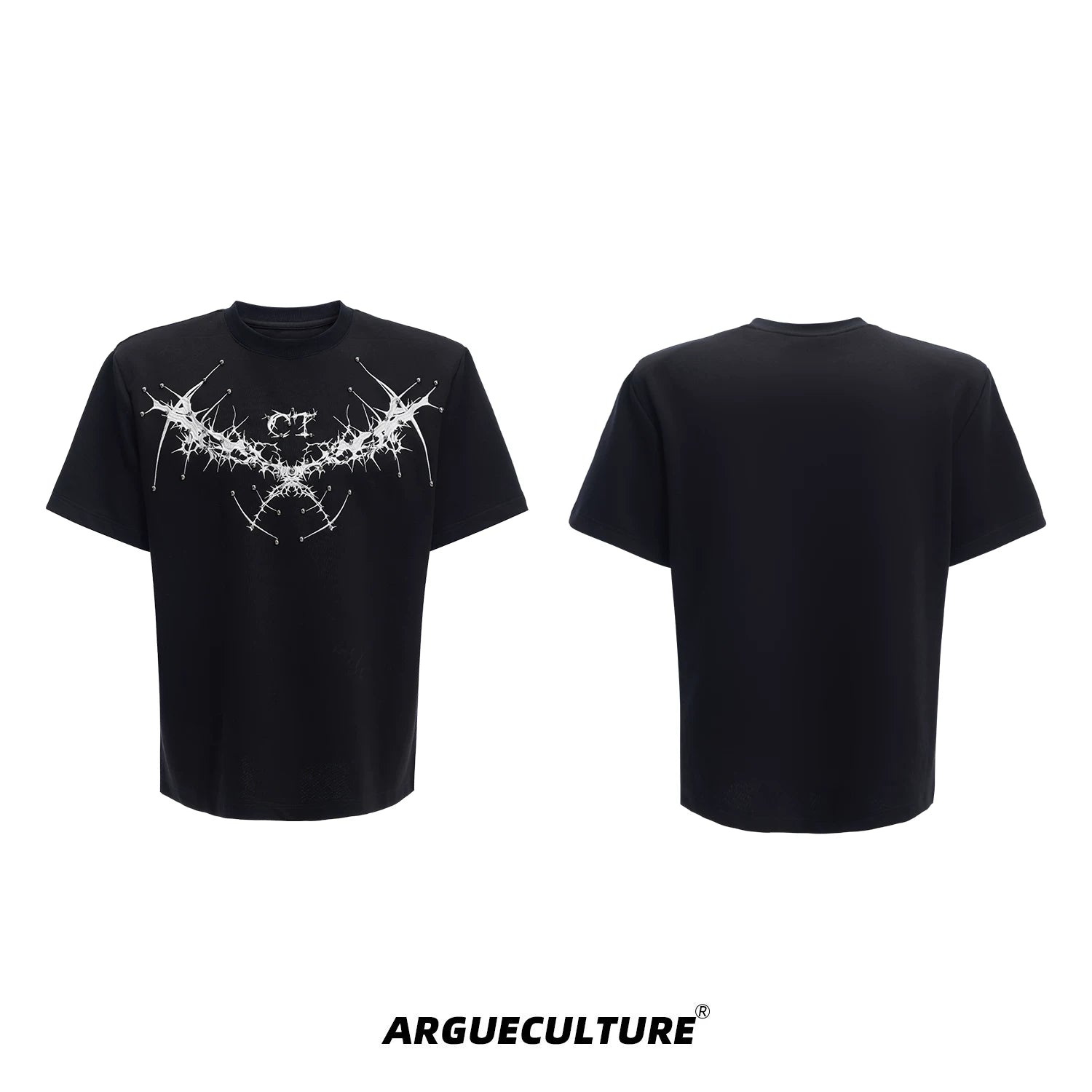 Metal Rivet Embroidery Relaxed T-Shirt | Unisex - Black