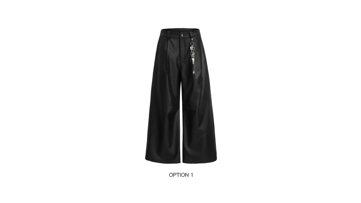 Black Metal-Accent Wide-Leg Trousers for Streetwear - description image 1