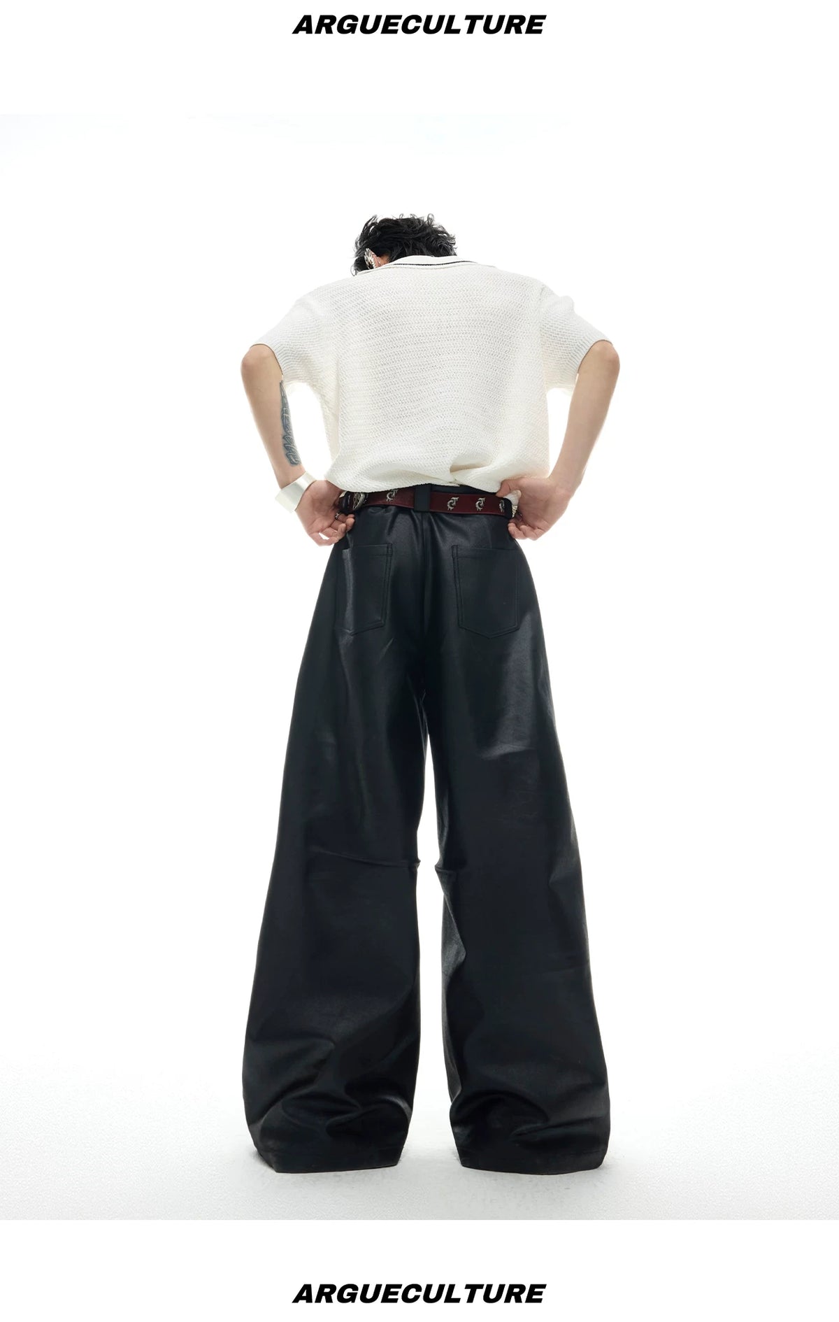 Black Metal-Accent Wide-Leg Trousers for Streetwear - description image 11