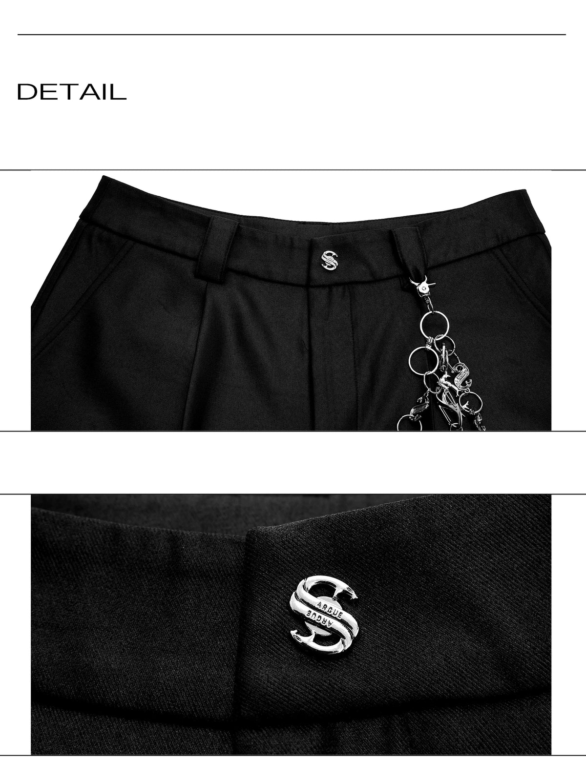 Black Metal-Accent Wide-Leg Trousers for Streetwear - description image 16