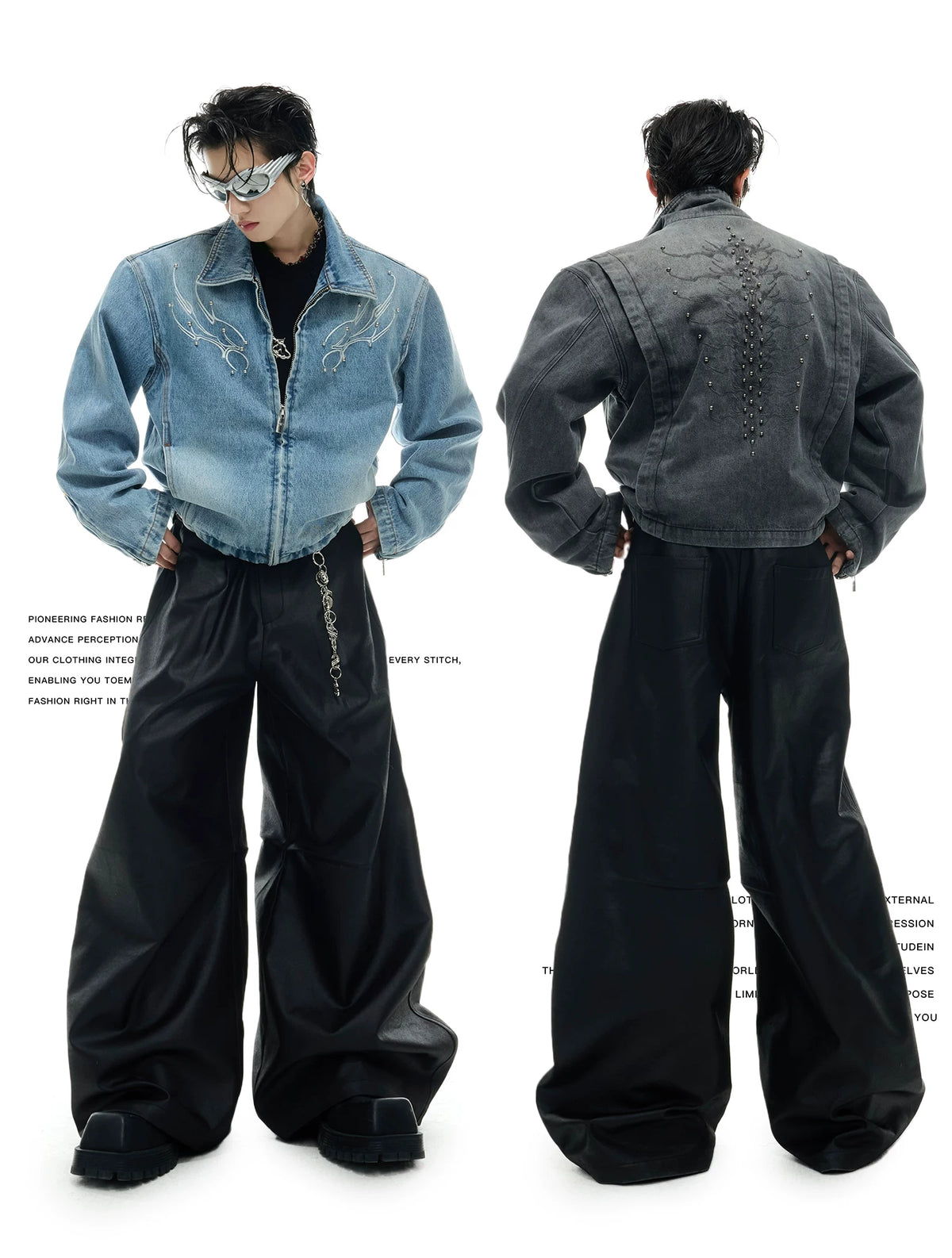 Cropped Washed Rivet Denim Jacket | Argue Culture - description image 2