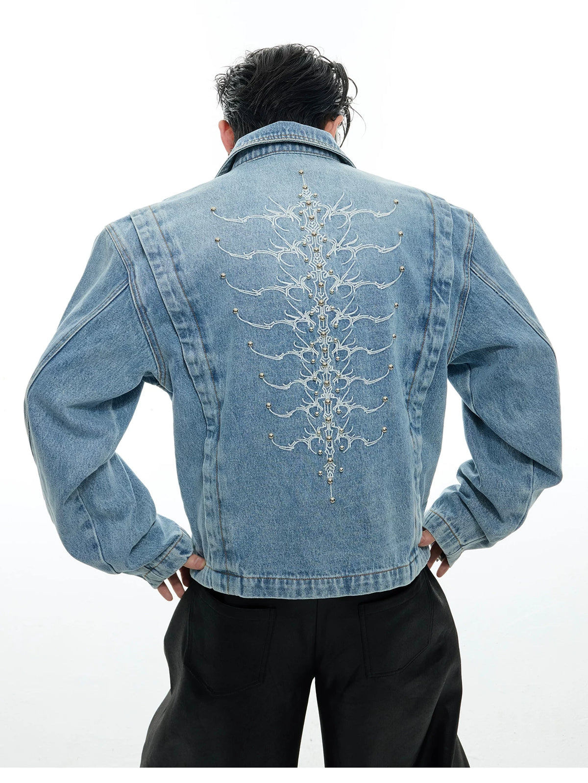 Cropped Washed Rivet Denim Jacket | Argue Culture - description image 3