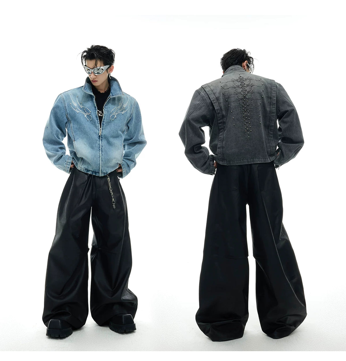 Cropped Washed Rivet Denim Jacket | Argue Culture - description image 4