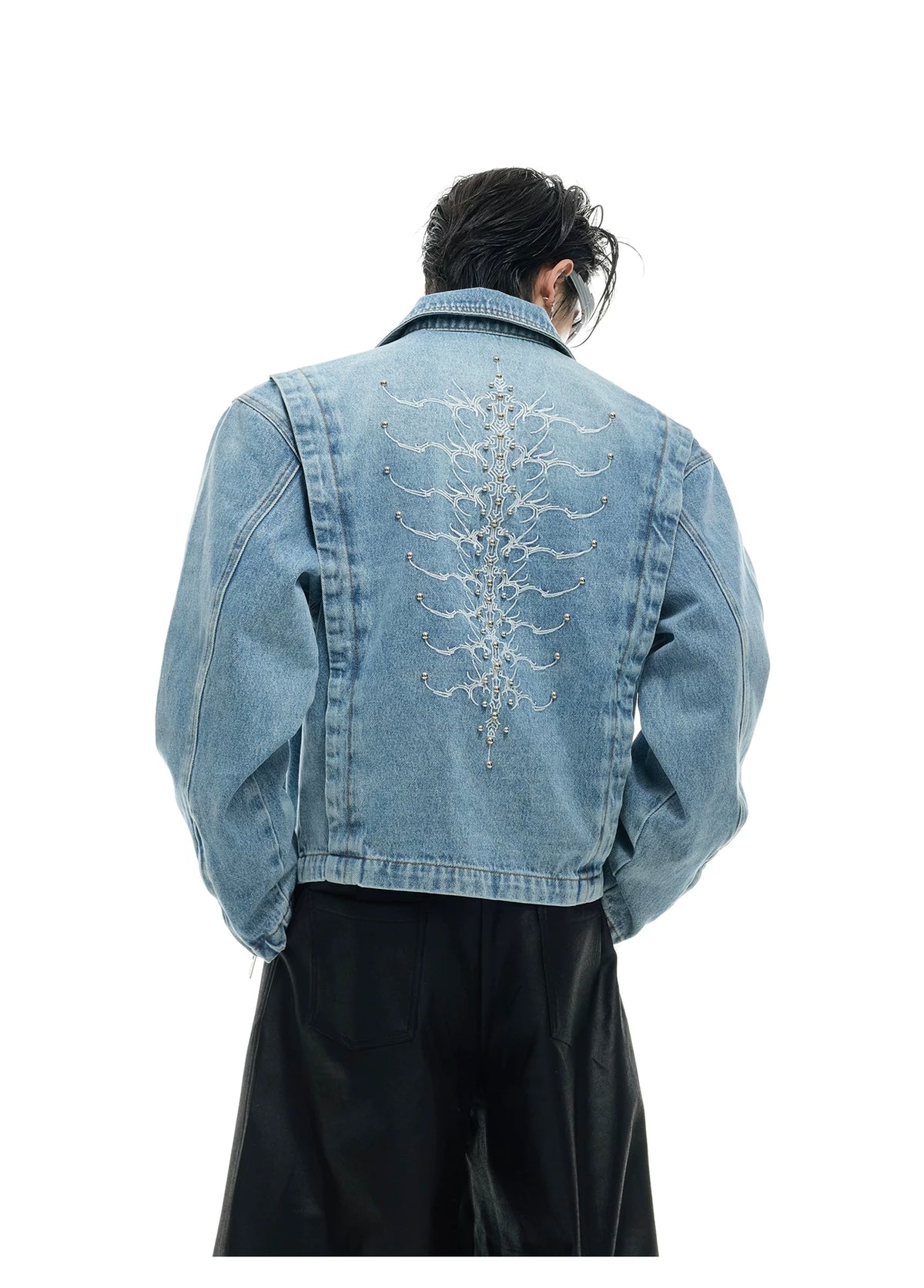 Cropped Washed Rivet Denim Jacket | Argue Culture - description image 5
