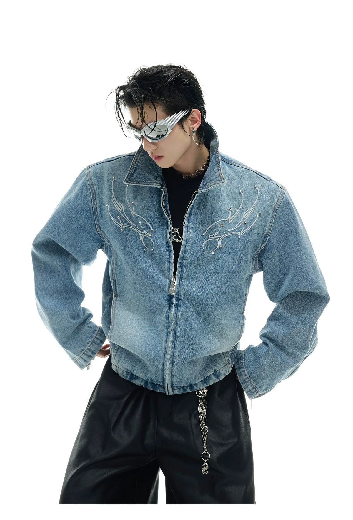 Cropped Washed Rivet Denim Jacket | Argue Culture - description image 6