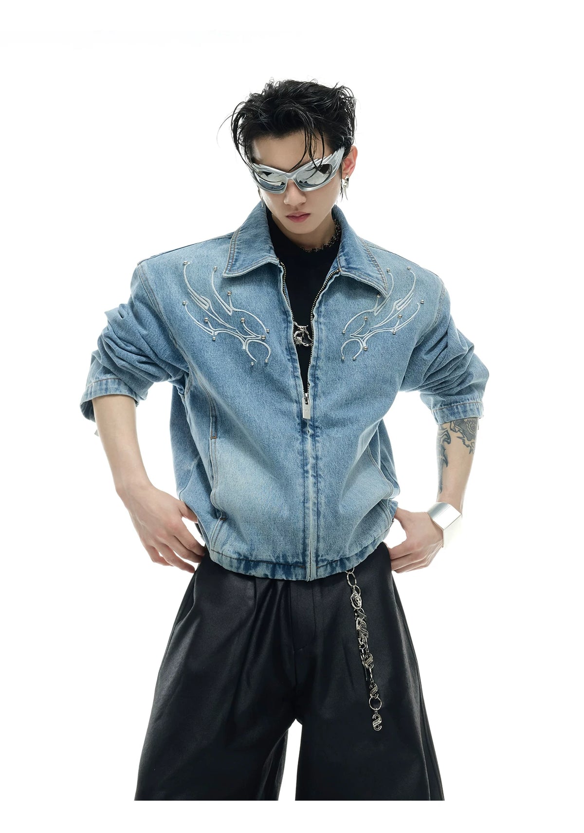 Cropped Washed Rivet Denim Jacket | Argue Culture - description image 7