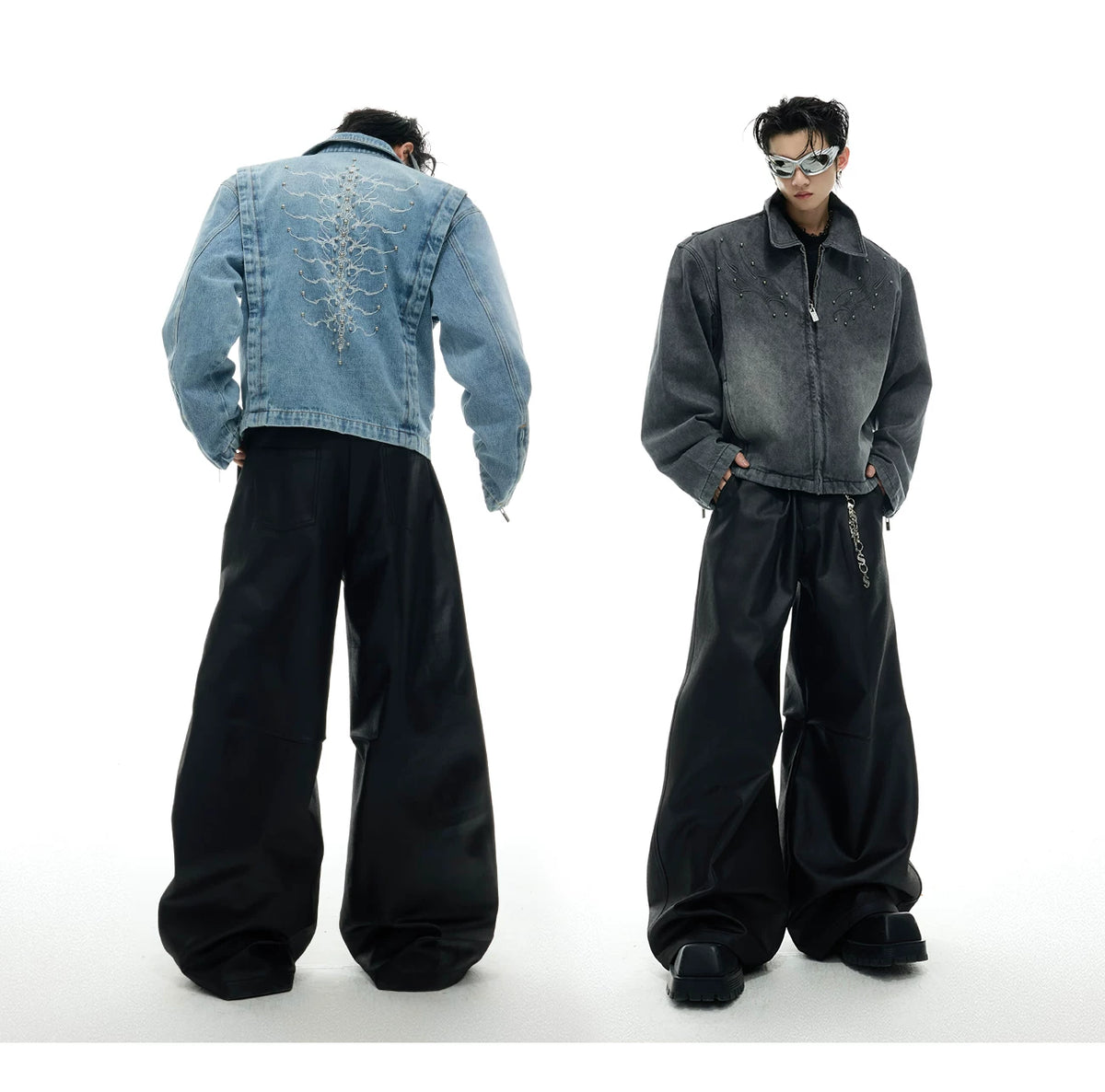 Cropped Washed Rivet Denim Jacket | Argue Culture - description image 8