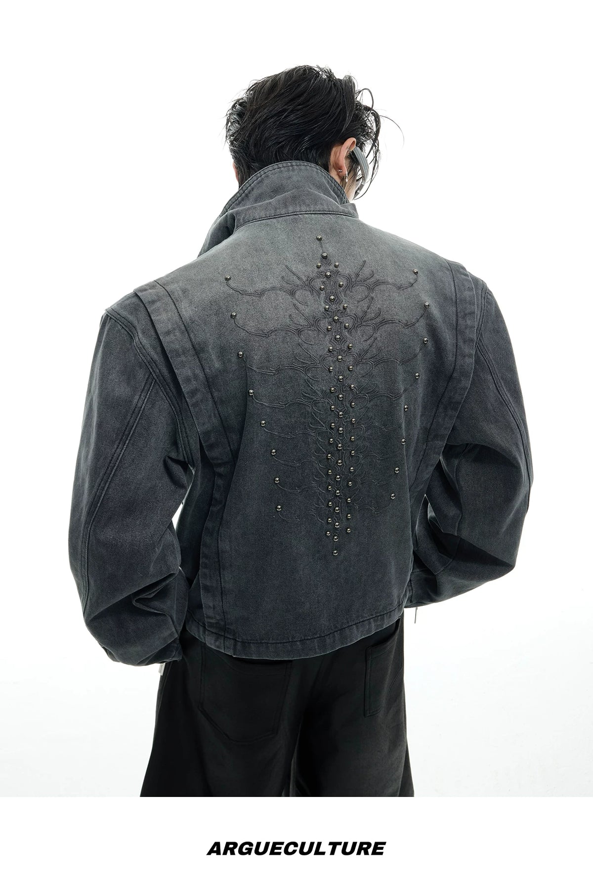 Cropped Washed Rivet Denim Jacket | Argue Culture - description image 9