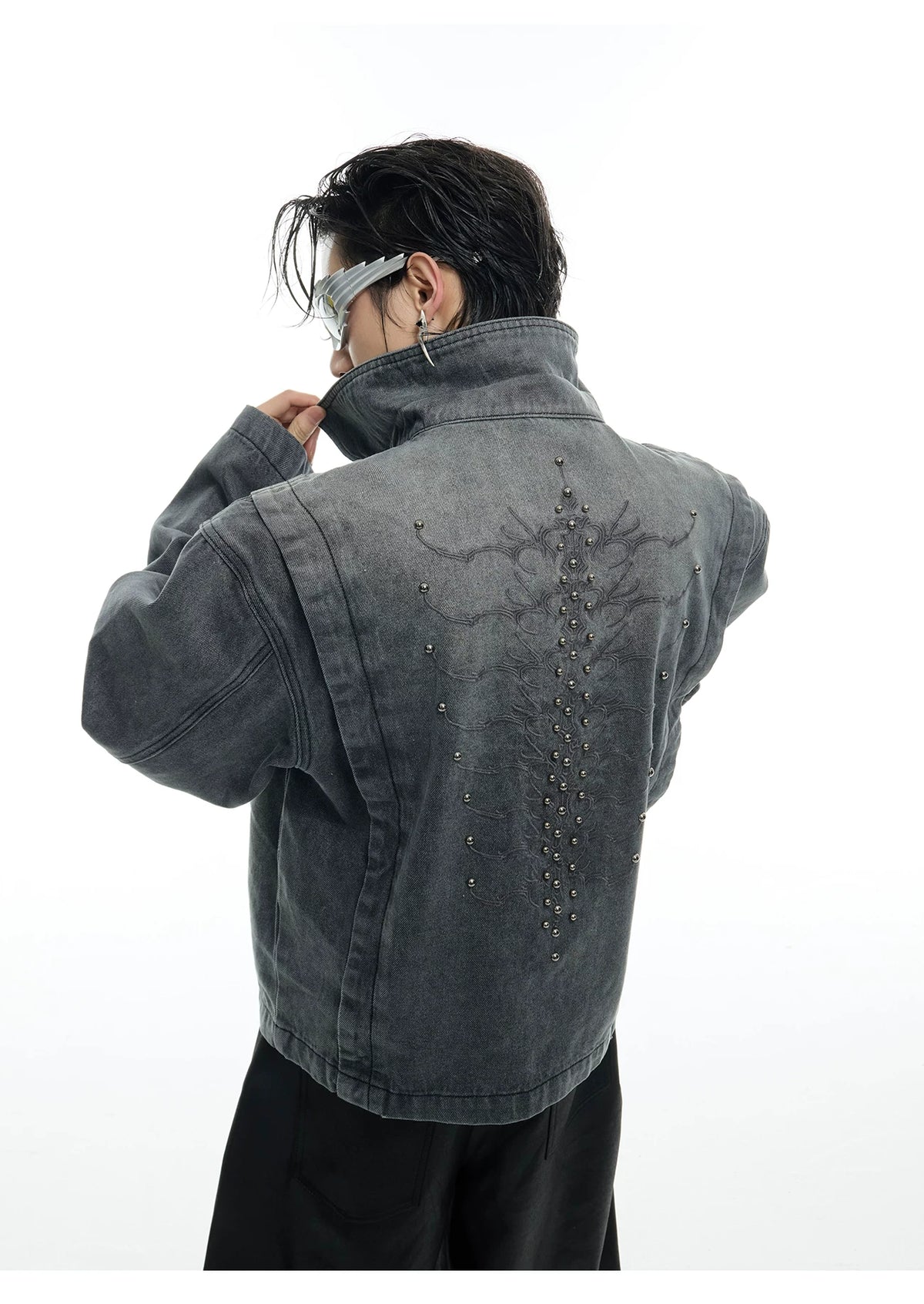 Cropped Washed Rivet Denim Jacket | Argue Culture - description image 10