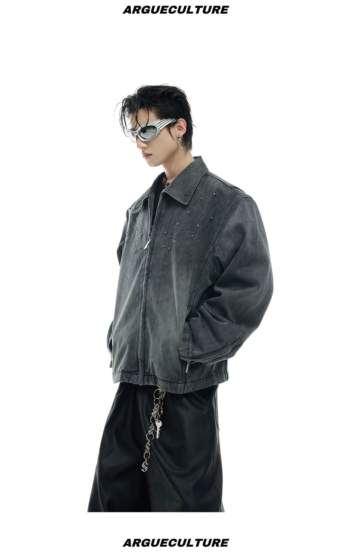 Cropped Washed Rivet Denim Jacket | Argue Culture - description image 11