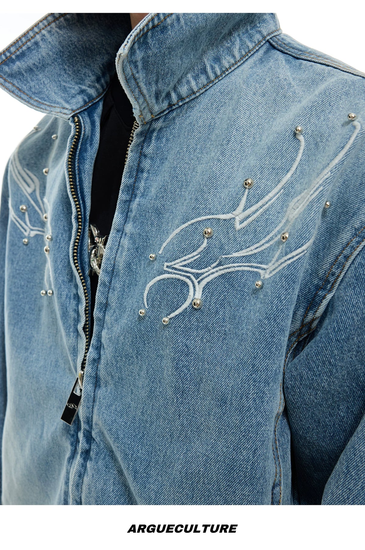 Cropped Washed Rivet Denim Jacket | Argue Culture - description image 14