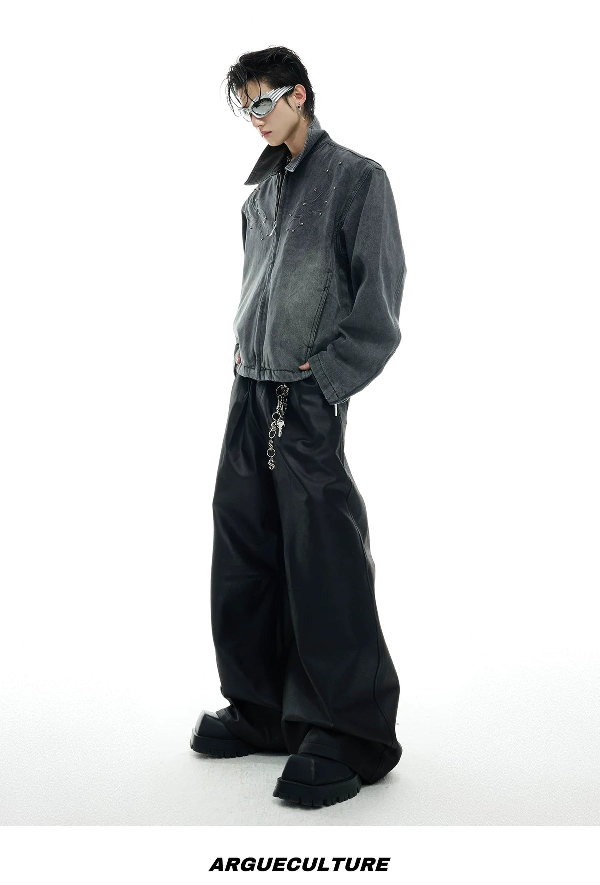 Cropped Washed Rivet Denim Jacket | Argue Culture - description image 15