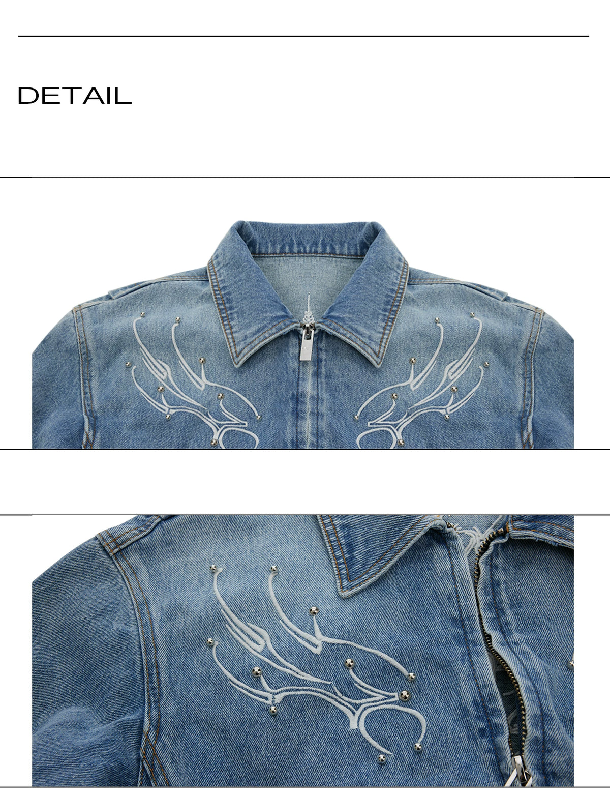 Cropped Washed Rivet Denim Jacket | Argue Culture - description image 17