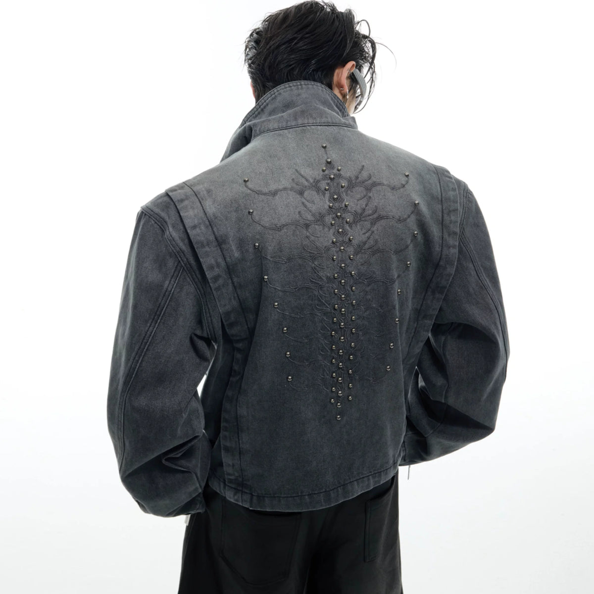 Cropped Washed Rivet Denim Jacket | Argue Culture - main image 1