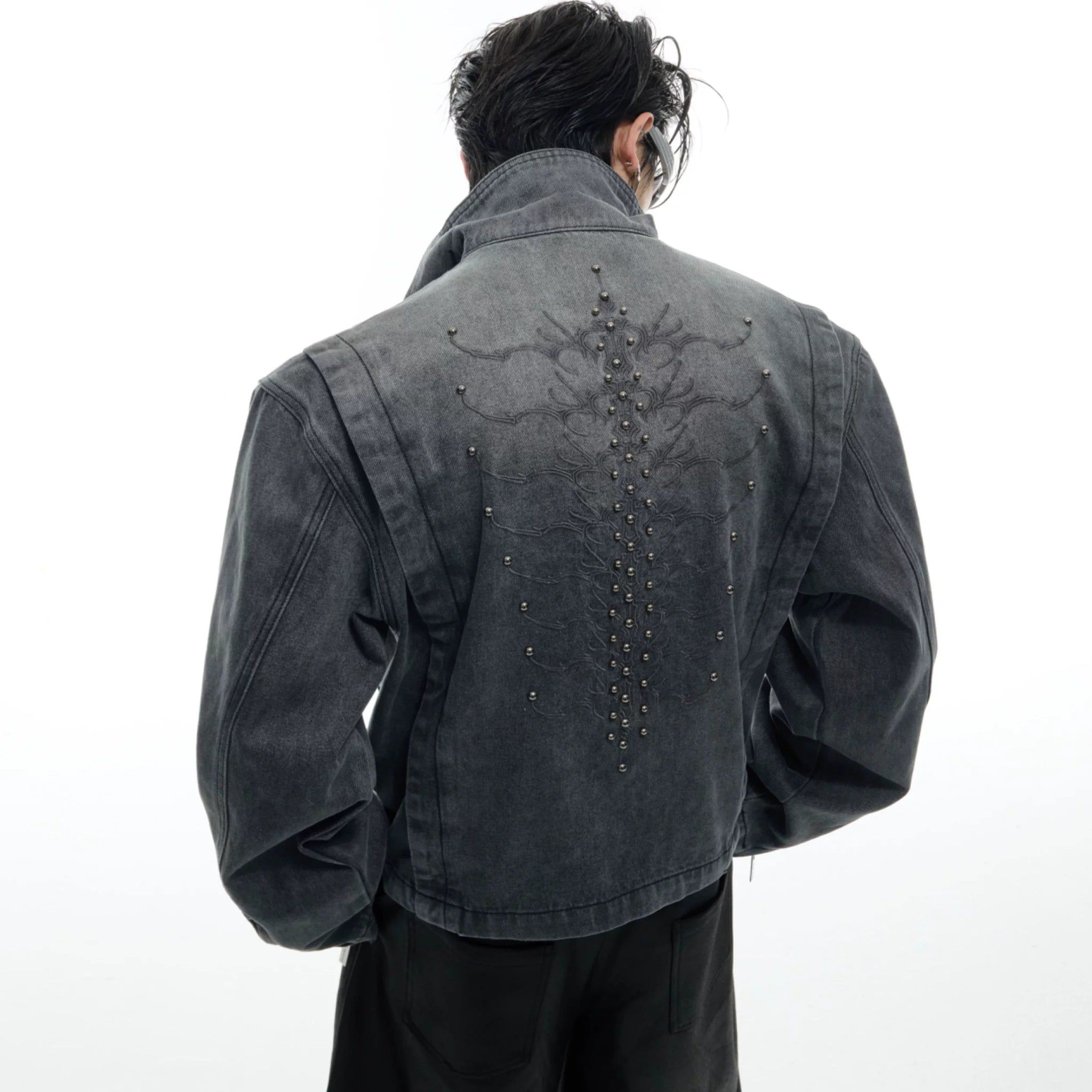 Cropped Washed Rivet Denim Jacket | Argue Culture - main image 1