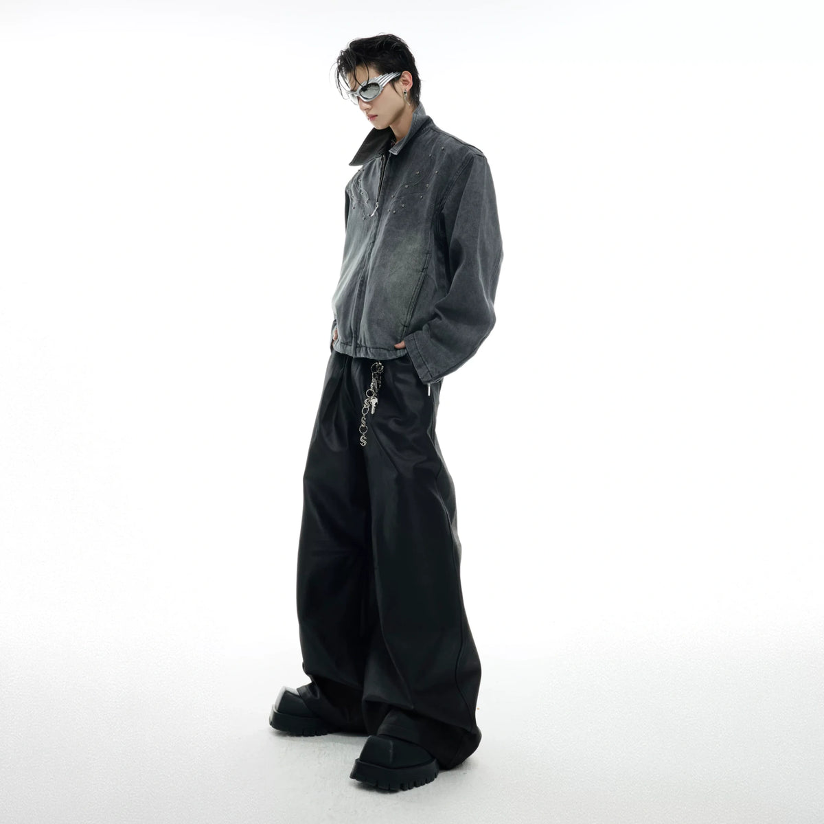 Cropped Washed Rivet Denim Jacket | Argue Culture - main image 5