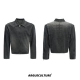Cropped Washed Rivet Denim Jacket | Argue Culture - Gray