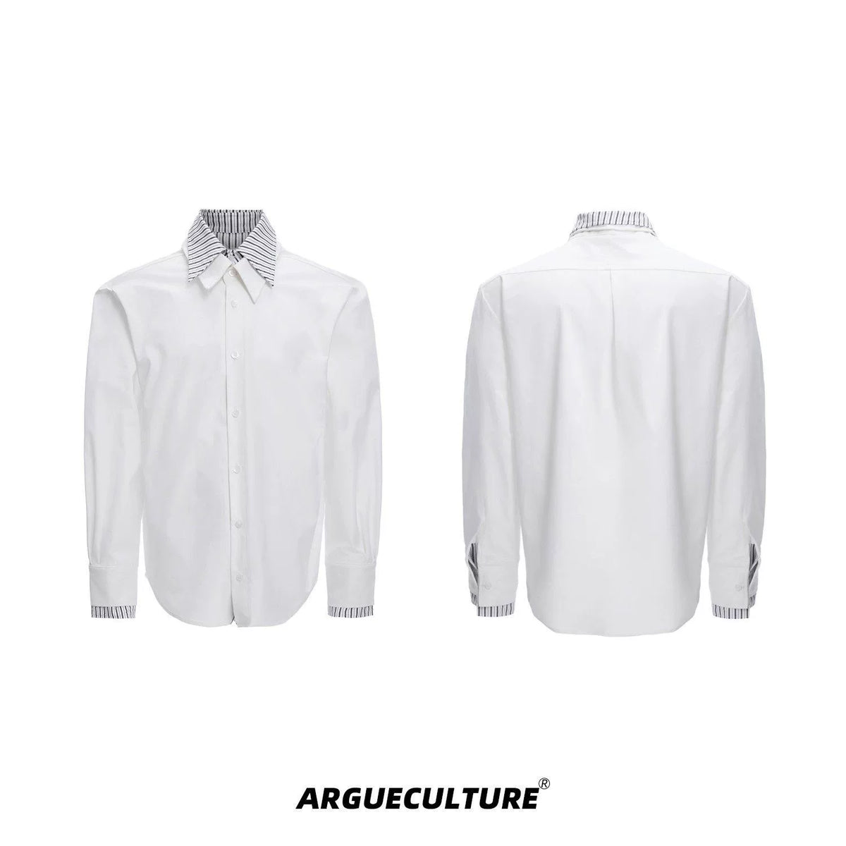 Striped Color-Block Shirt | Loose Unisex Button-Up - White Long Sleeve