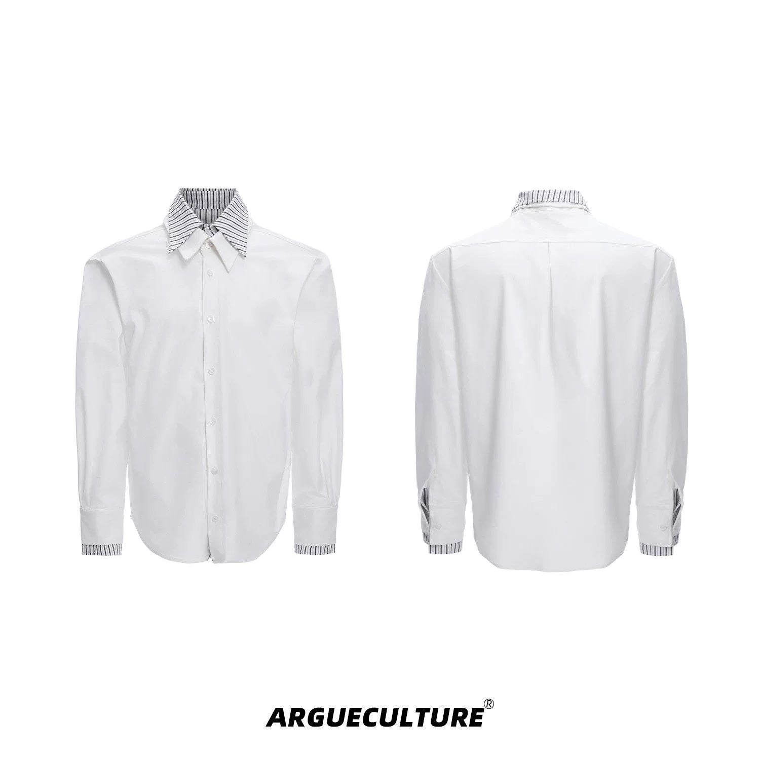 Striped Color-Block Shirt | Loose Unisex Button-Up - White Long Sleeve