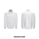 Striped Color-Block Shirt | Loose Unisex Button-Up - White Long Sleeve