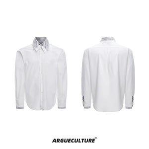 Striped Color-Block Shirt | Loose Unisex Button-Up - White Long Sleeve