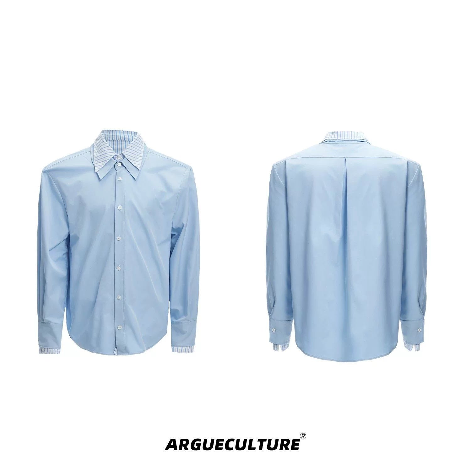 Striped Color-Block Shirt | Loose Unisex Button-Up - Blue Long Sleeve