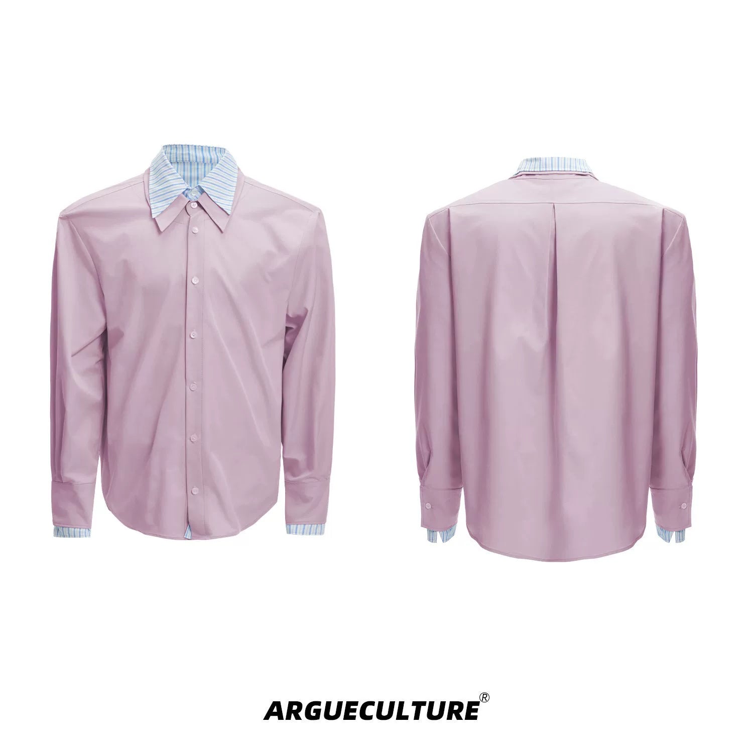 Striped Color-Block Shirt | Loose Unisex Button-Up - Pink Long Sleeve