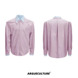 Striped Color-Block Shirt | Loose Unisex Button-Up - Pink Long Sleeve