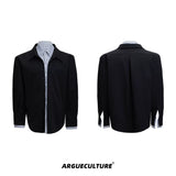 Striped Color-Block Shirt | Loose Unisex Button-Up - Black Long Sleeve