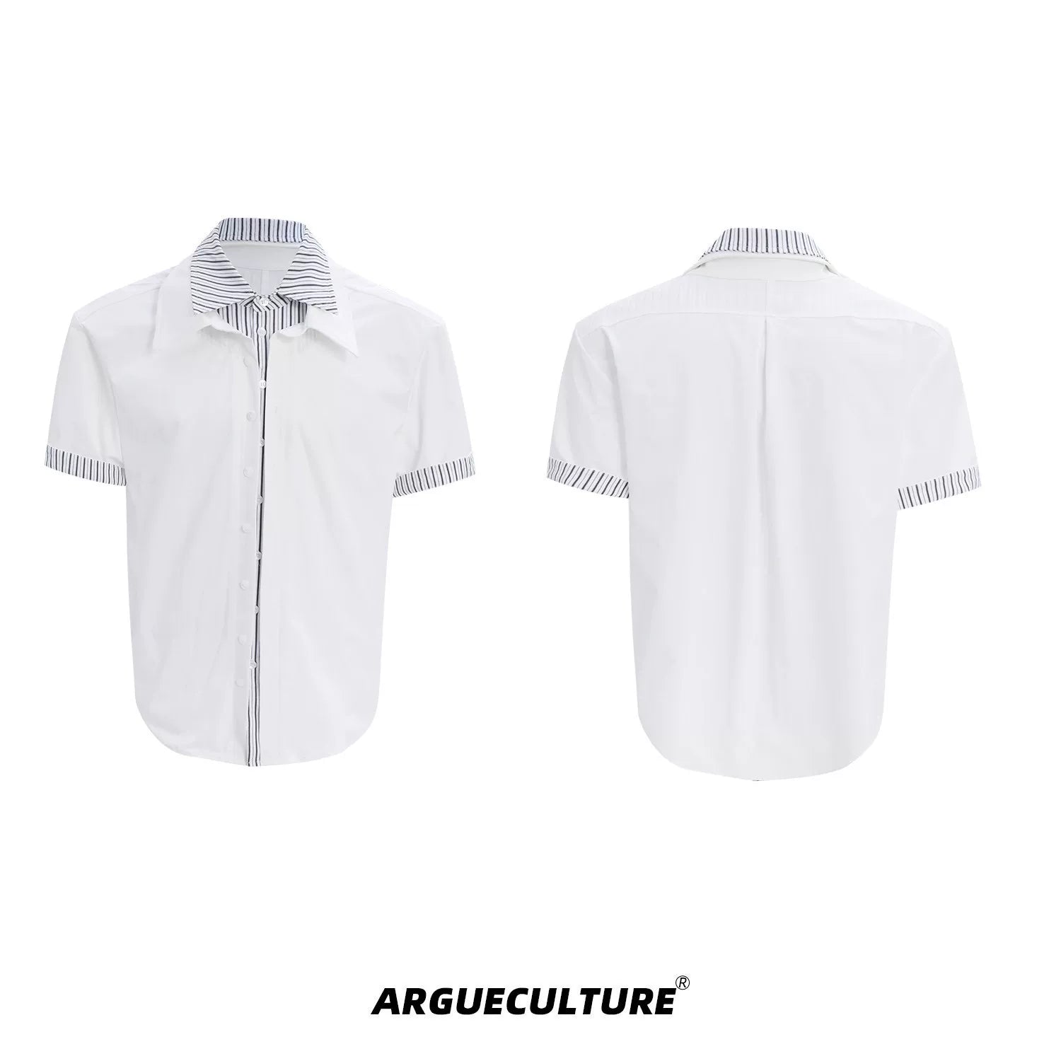 Striped Color-Block Shirt | Loose Unisex Button-Up - White Short Sleeve