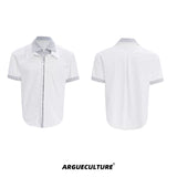 Striped Color-Block Shirt | Loose Unisex Button-Up - White Short Sleeve