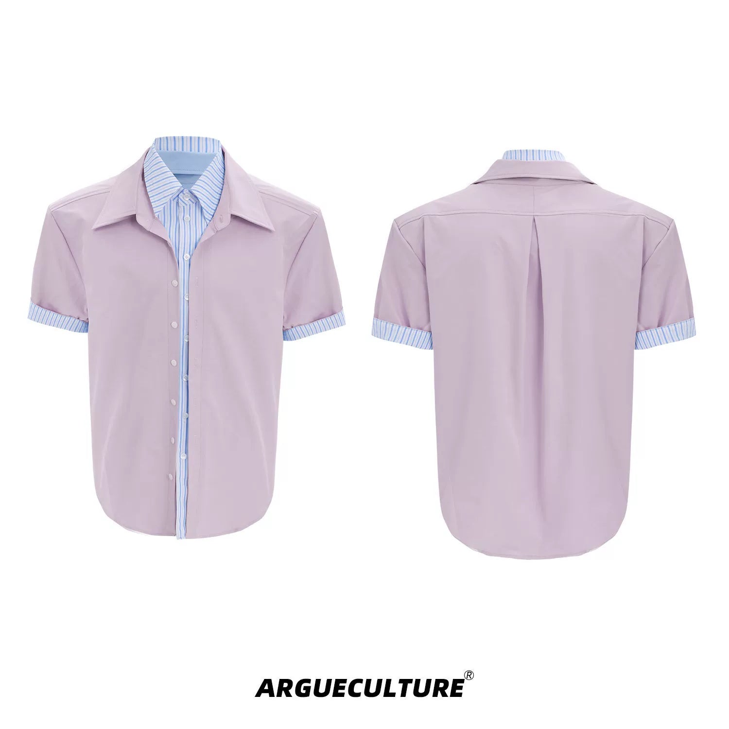Striped Color-Block Shirt | Loose Unisex Button-Up - Pink Short Sleeve