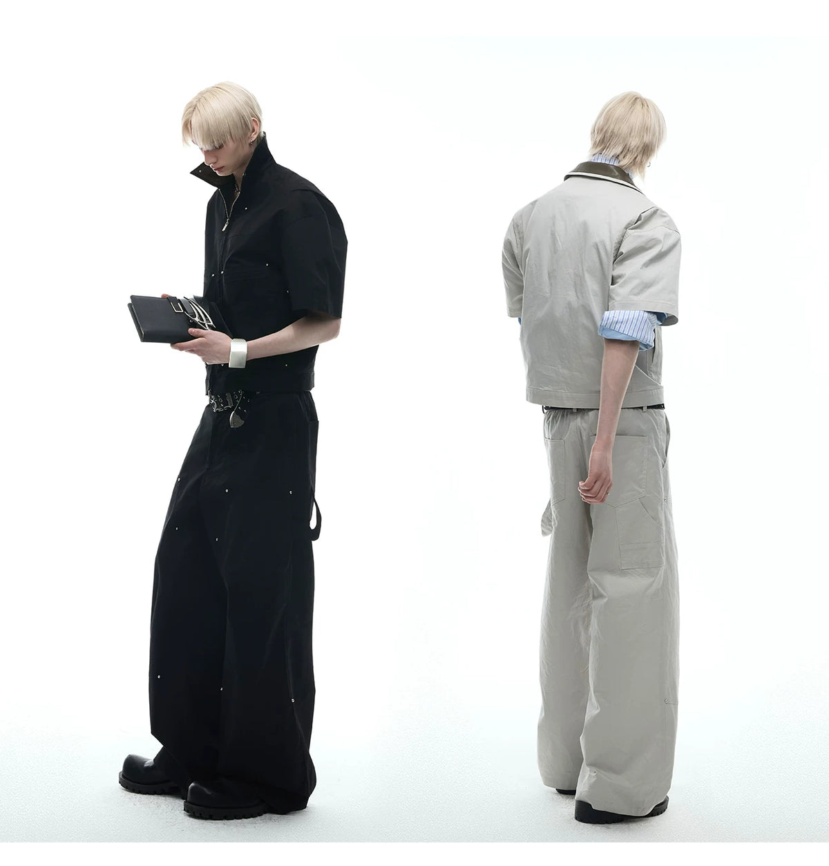 Deconstructed PU-Panel Short-Sleeve Jacket - description image 5
