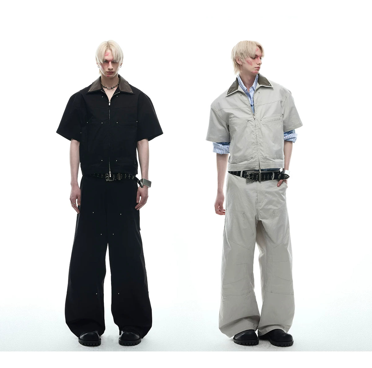 Deconstructed PU-Panel Short-Sleeve Jacket - description image 9
