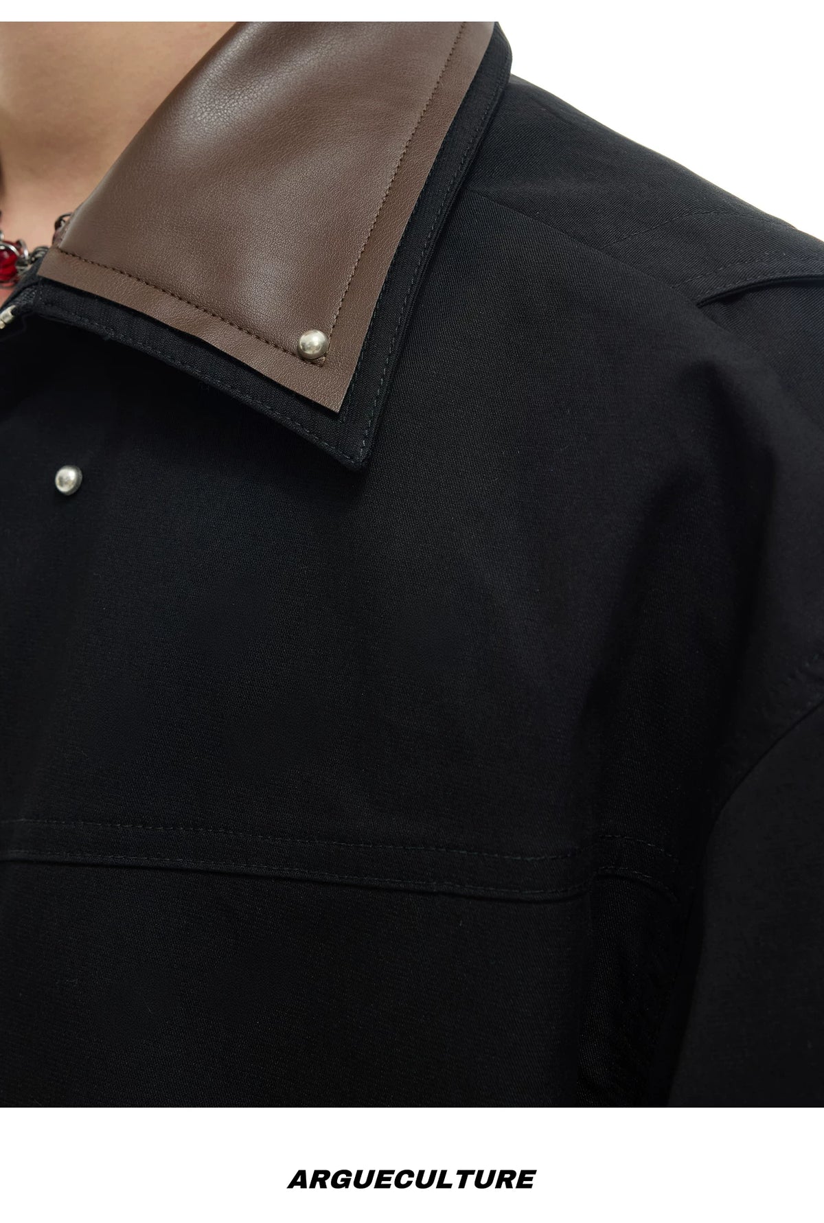 Deconstructed PU-Panel Short-Sleeve Jacket - description image 10