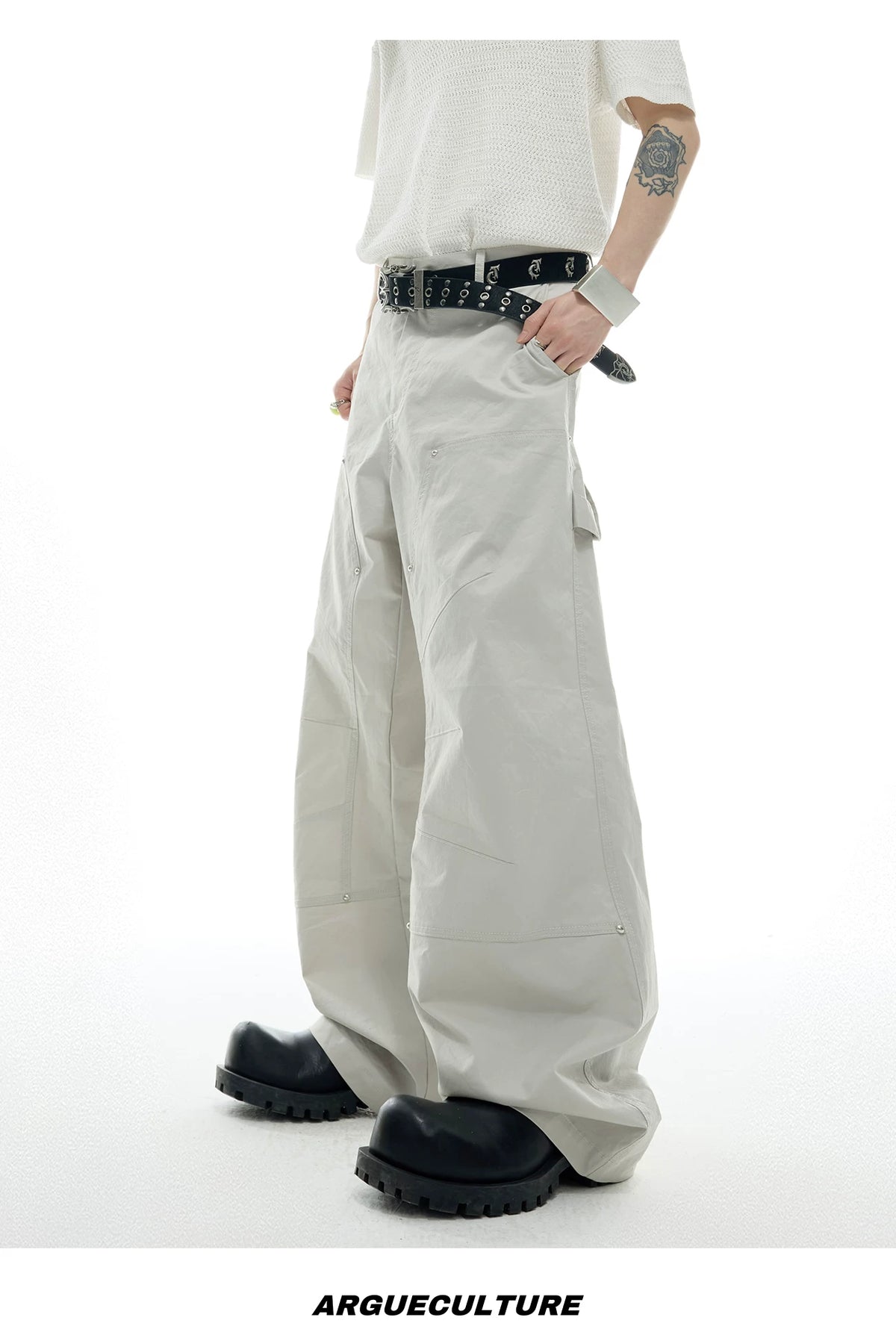 Deconstructed PU-Panel Short-Sleeve Jacket - description image 14