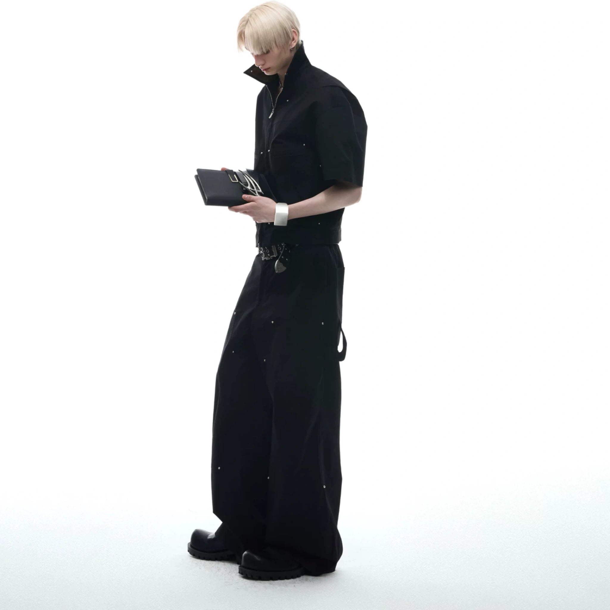 Deconstructed PU-Panel Short-Sleeve Jacket - main image 3