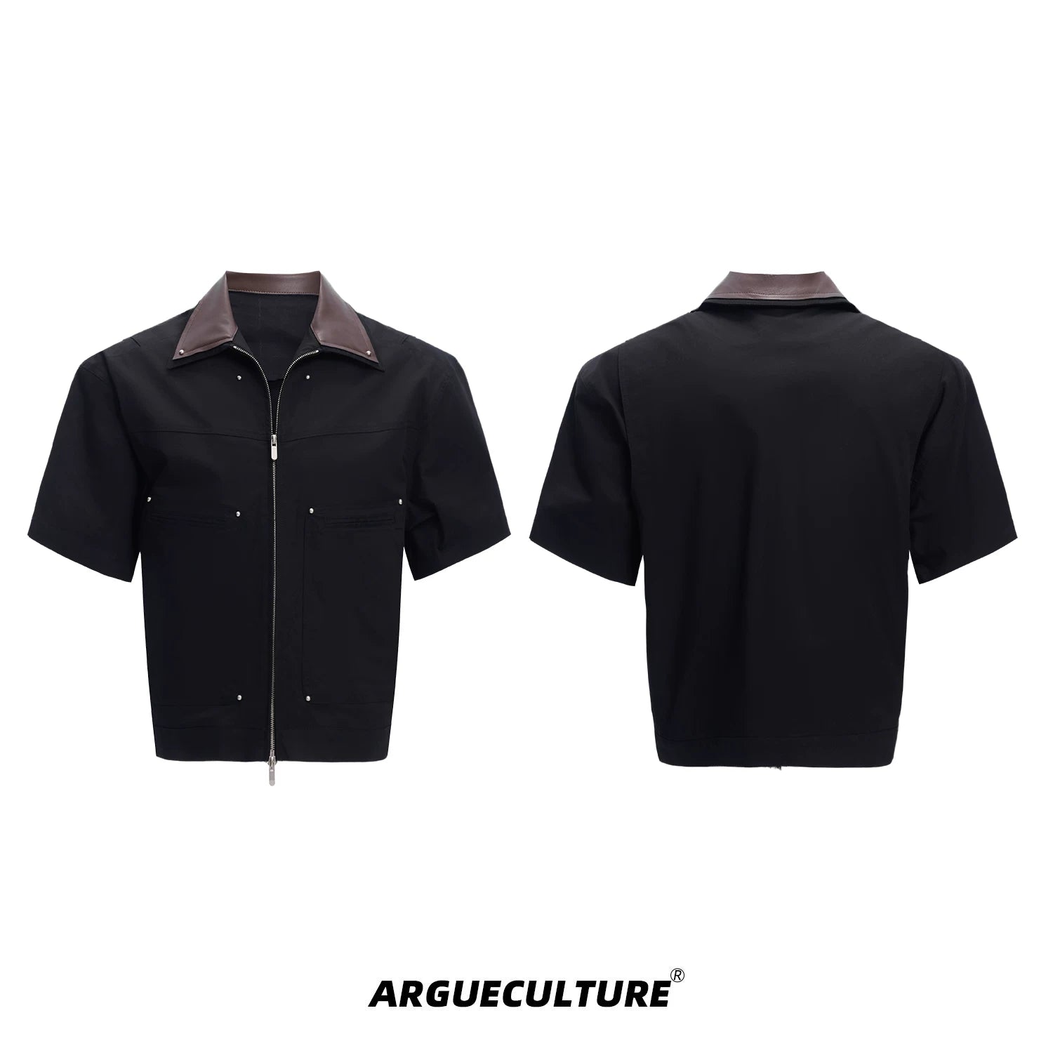 Deconstructed PU-Panel Short-Sleeve Jacket - Hazy Black Jacket