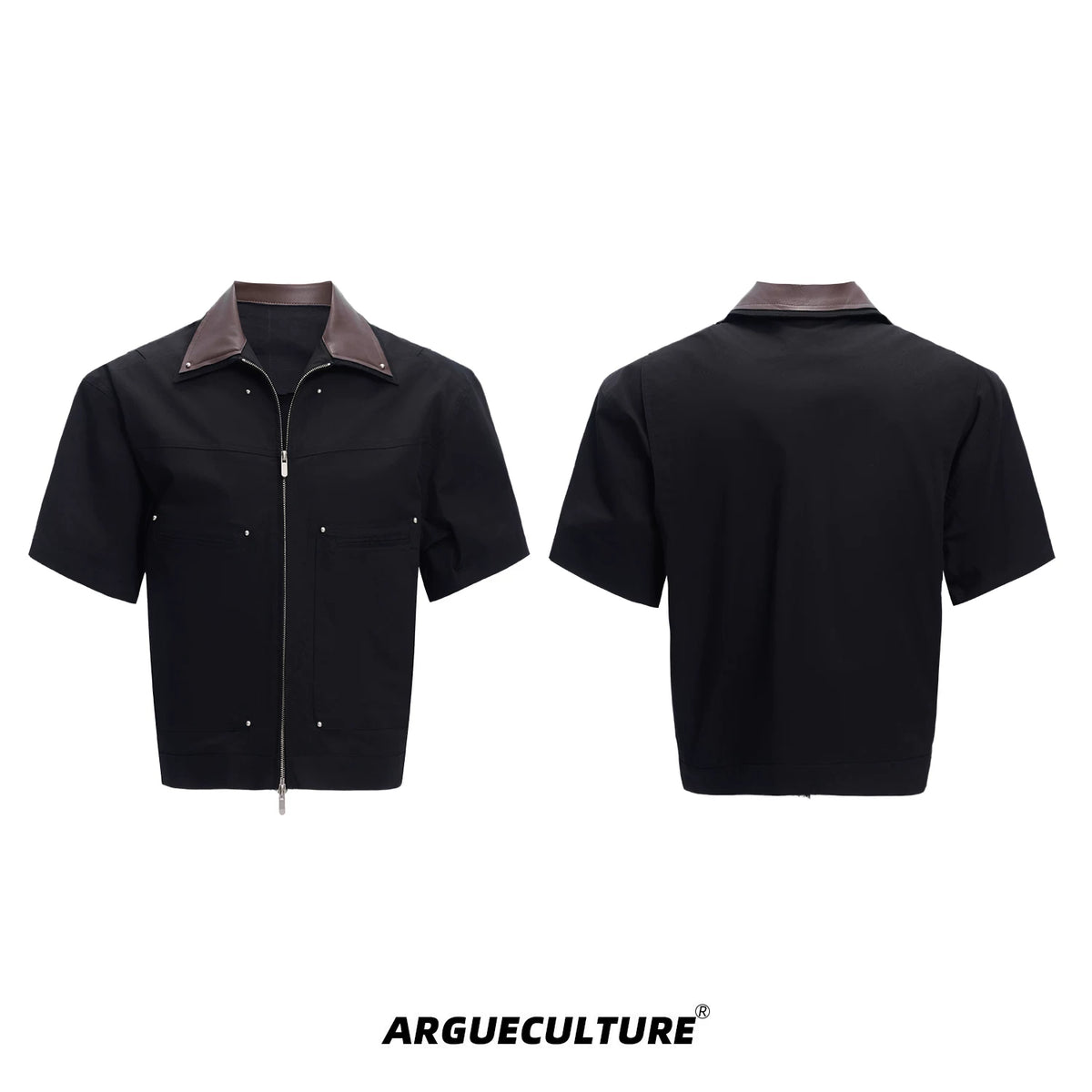 Deconstructed PU-Panel Short-Sleeve Jacket - Hazy Black Jacket