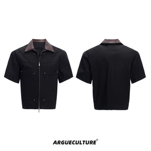 Deconstructed PU-Panel Short-Sleeve Jacket - Hazy Black Jacket