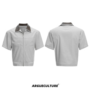 Deconstructed PU-Panel Short-Sleeve Jacket - Hazy Apricot Jacket
