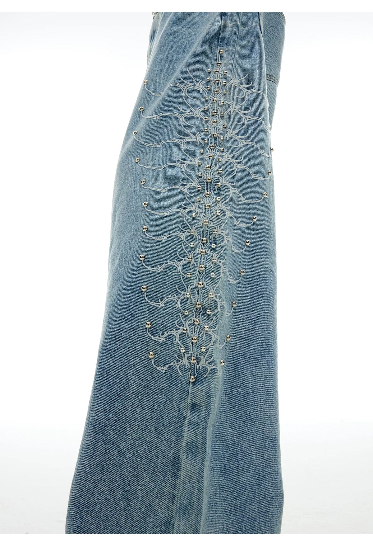 Washed Rivet Straight-Leg Jeans | Embroidered Denim - description image 6