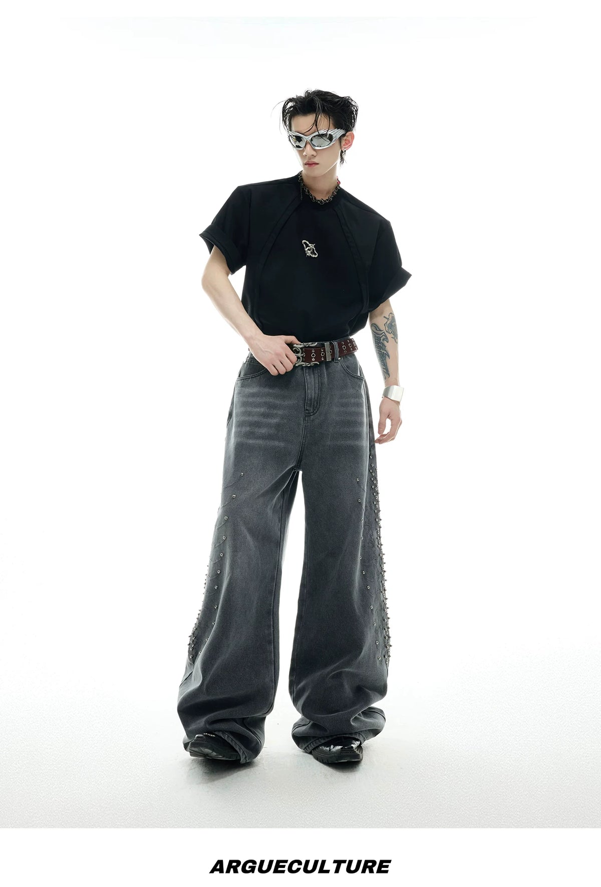 Washed Rivet Straight-Leg Jeans | Embroidered Denim - description image 15