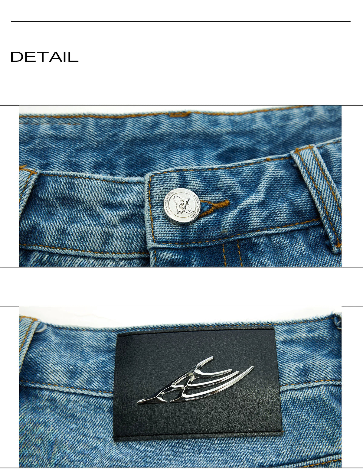 Washed Rivet Straight-Leg Jeans | Embroidered Denim - description image 17