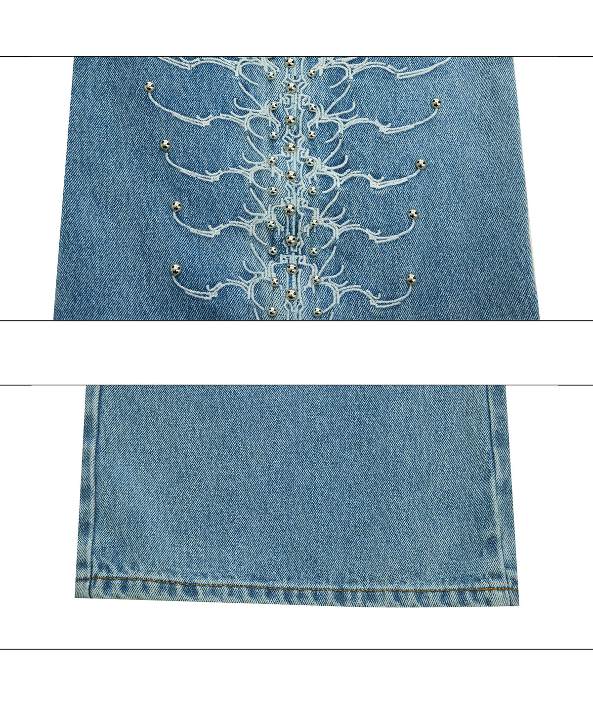 Washed Rivet Straight-Leg Jeans | Embroidered Denim - description image 18