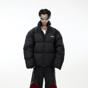 90s-Retro-Short-Puffer-Jacket---White-Duck-Down---Reversible-Stand-Collar-Black
