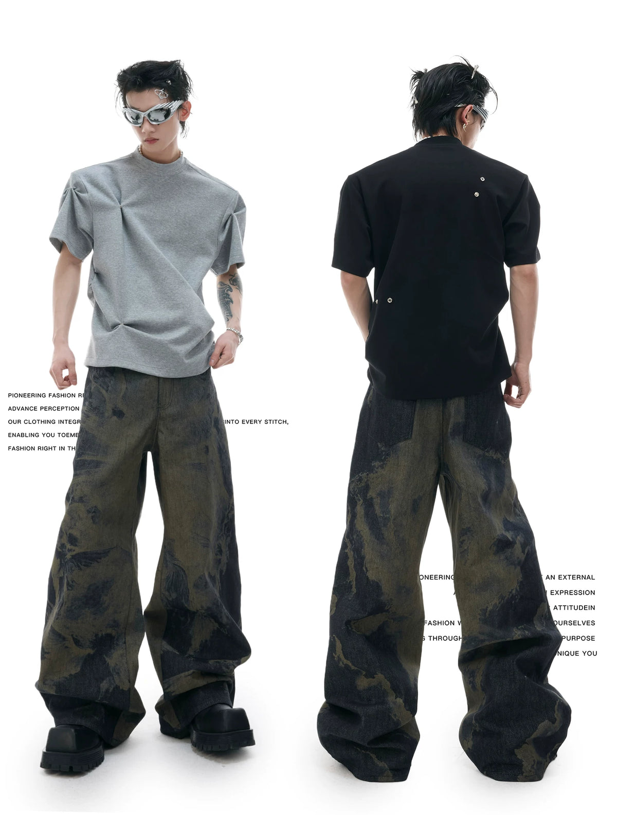 Pleated Boxy Cotton T-Shirt with Metal Details - description image 2