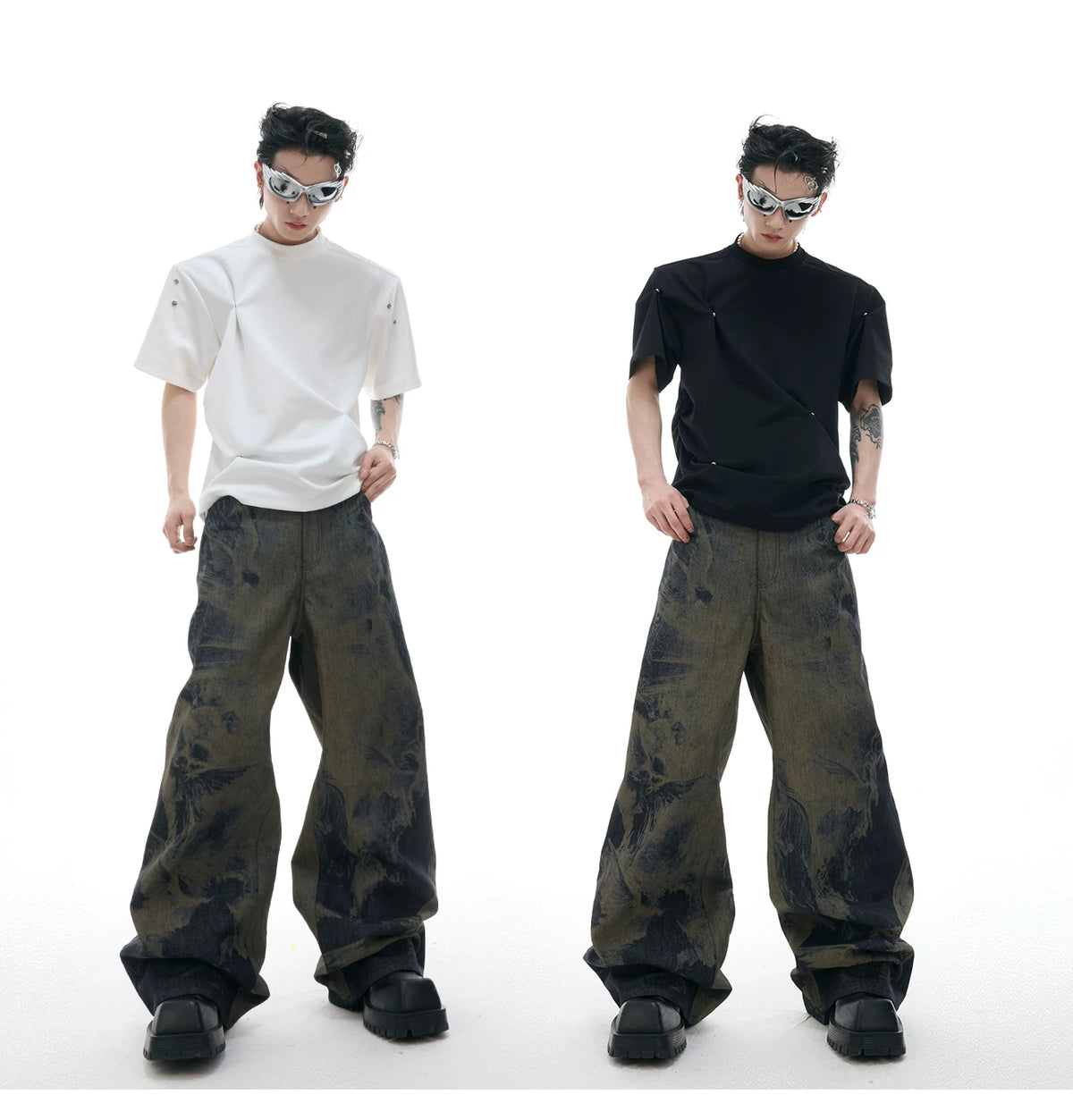 Pleated Boxy Cotton T-Shirt with Metal Details - description image 4