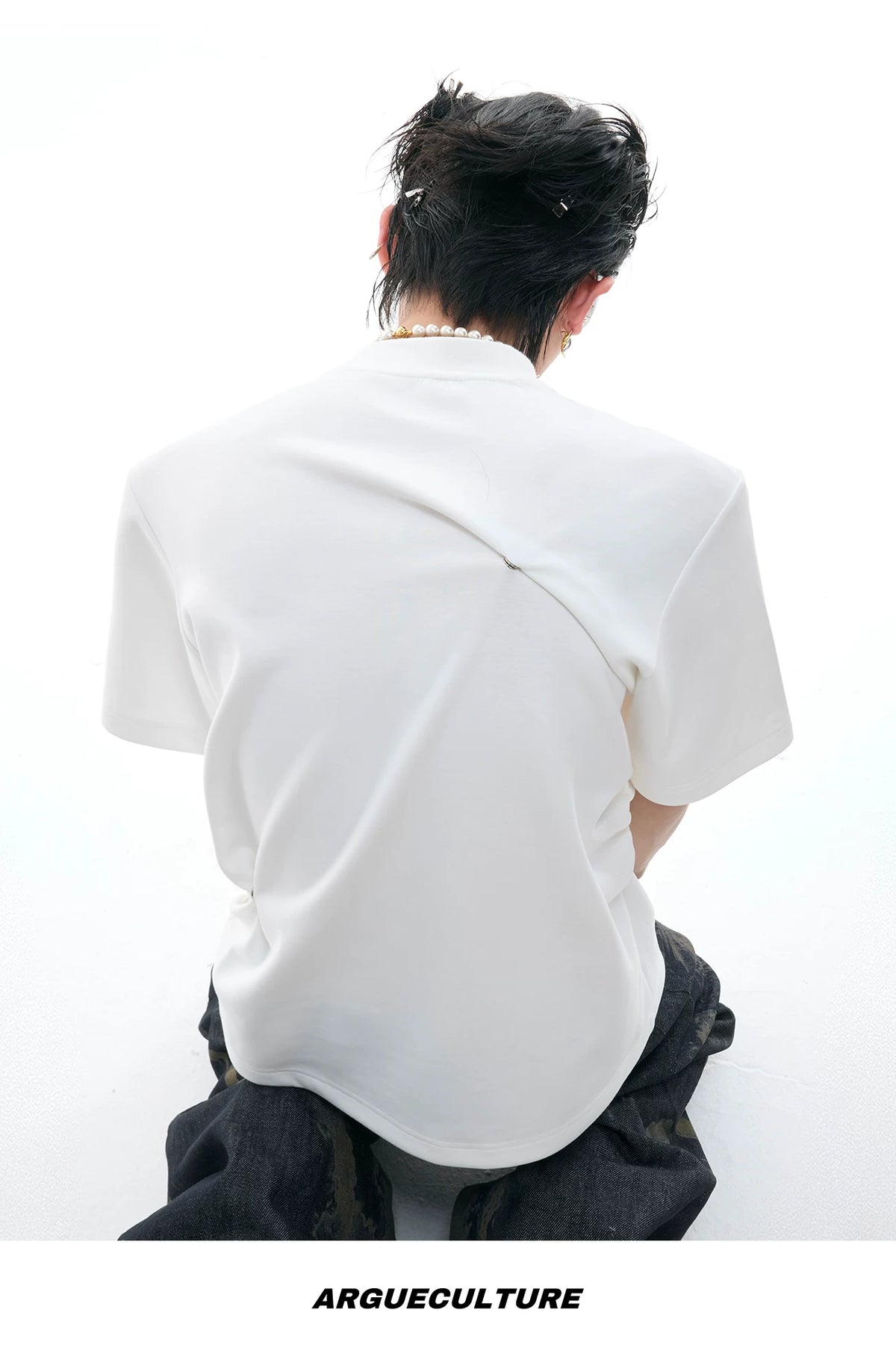 Pleated Boxy Cotton T-Shirt with Metal Details - description image 14