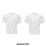 Pleated Boxy Cotton T-Shirt with Metal Details - White T-Shirt